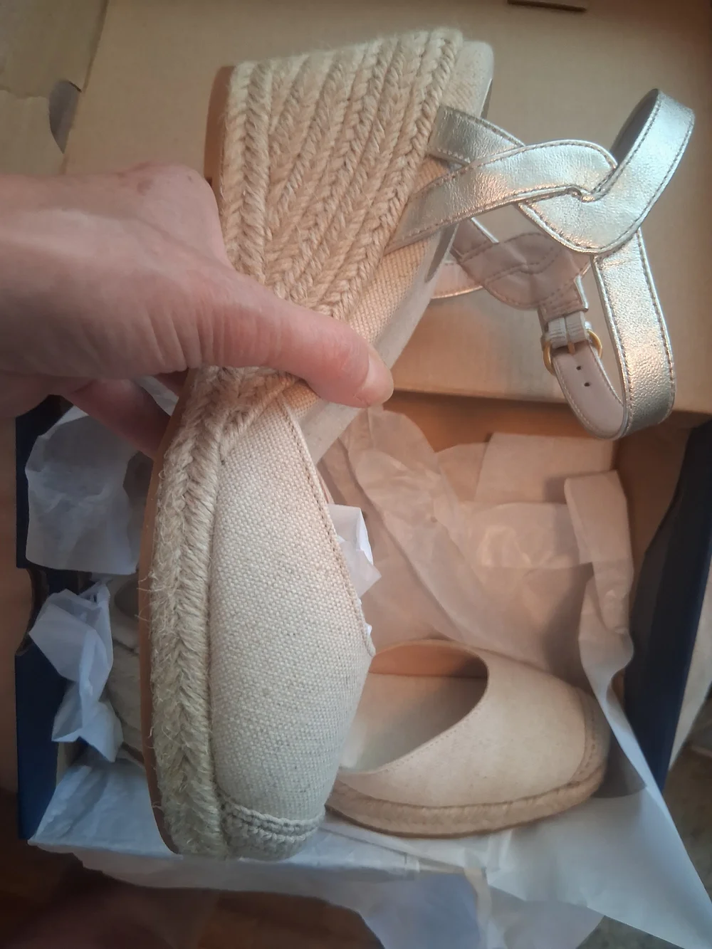 Cole Haan Beige Espadrille Wedge with Metallic Silver Ankle Strap - Picture 7 of 11